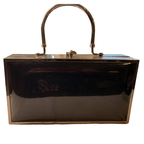 Elegant Black Box Clutch with Gold Accents - Picture 1 of 9